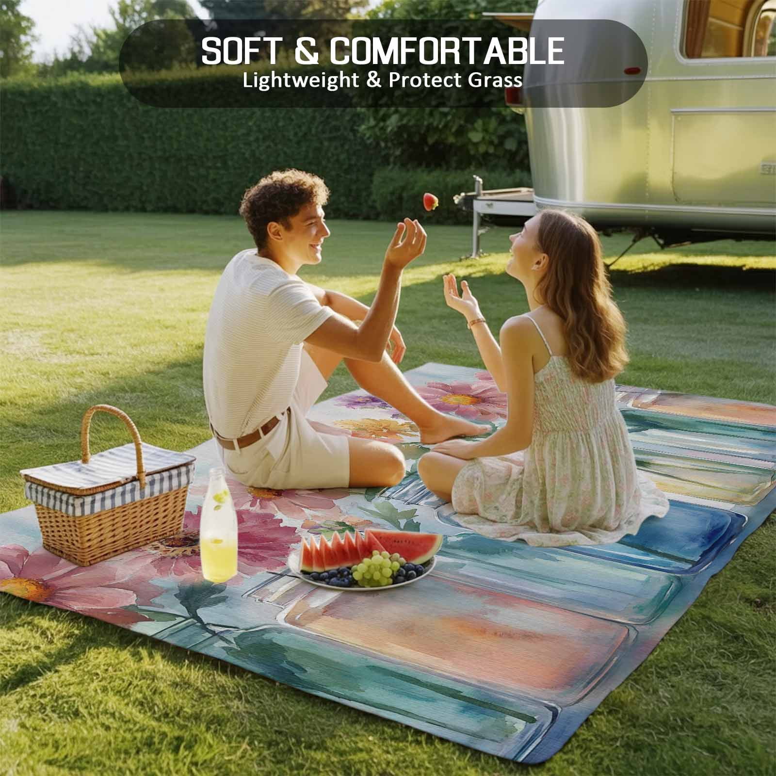 Fsddascl Colorful Flowers Outdoor Rug for Patio/Deck/Porch, Non-Slip Large Area Rug 4 x 6 Ft, Farmhouse Watercolor Spring Floral Indoor Outdoor Rugs Washable Area Rugs, Reversible Camping Rug Carpet