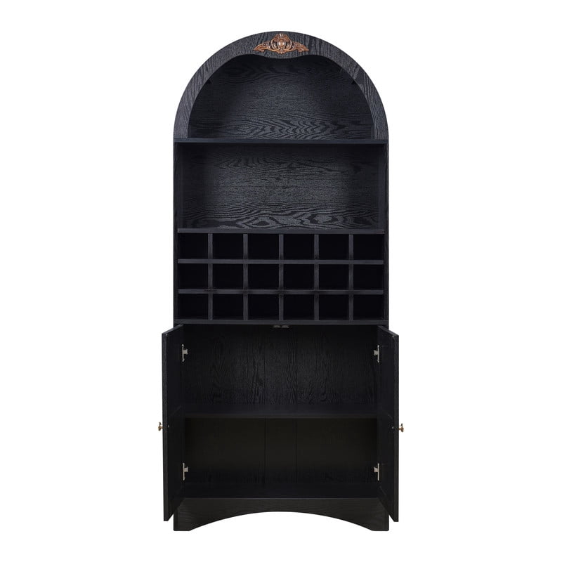 Arched Bar Wine Storage Liquor Cabinet with Removable Wine Grid, Freestanding Bookcase with Adjustable Shelves