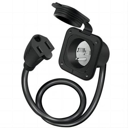 MICTUNING 15 Amp 125V AC Port Plug with Integrated 18" Extension Cord 14AWG, Electrical Outlet Flanged Power Inlet Plug NEMA 5-15P 2 Pole 3-Wire