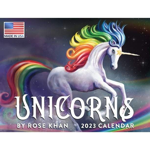 Unicorn Calendar 2023 Monthly Wall Hanging Calendars Rose Khan Art