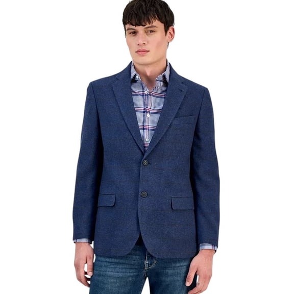Nautica Mens Modern fit Wool Sport Coat Blazer 48 L Blue Windowpane
