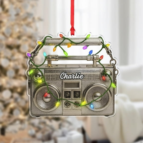 Personalized Boombox Acrylic Christmas Ornament Custom Name, Retro Music Stereo Holiday Tree Decor, DJ/Music Lover Nostalgic Keepsake