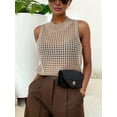 thumbnail image 5 of Womens Summer Knit Sweater Tank Tops Round Neck Crochet Hollow Out Sleeveless Casual Crop Shirt Khaki S, 5 of 8