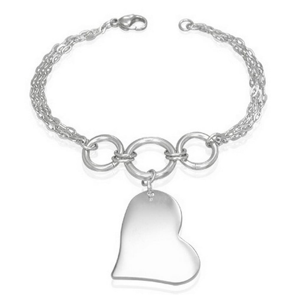 LOVELY SILVER TONE CHAIN LINK CHARM BRACELET w/HEART CHARM #LV