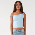thumbnail image 5 of Womens Off the Shoulder Top Sleeveless Slim Fit Stretchy Tank Top Y2k Casual T Shirts Blue S, 5 of 9