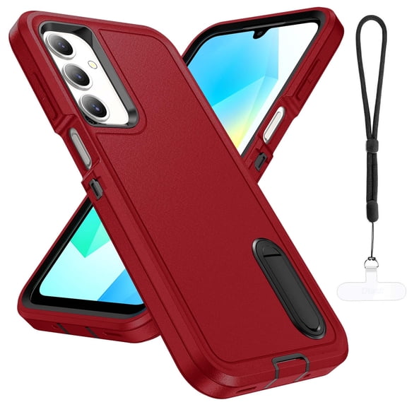 Dteck Case for Samsung Galaxy A26 5G with Built-in Kickstand, Heavy Duty Rugged Shockproof Protective Phone Cover with Lanyard Strap & Phone Tether Tab,Red Black