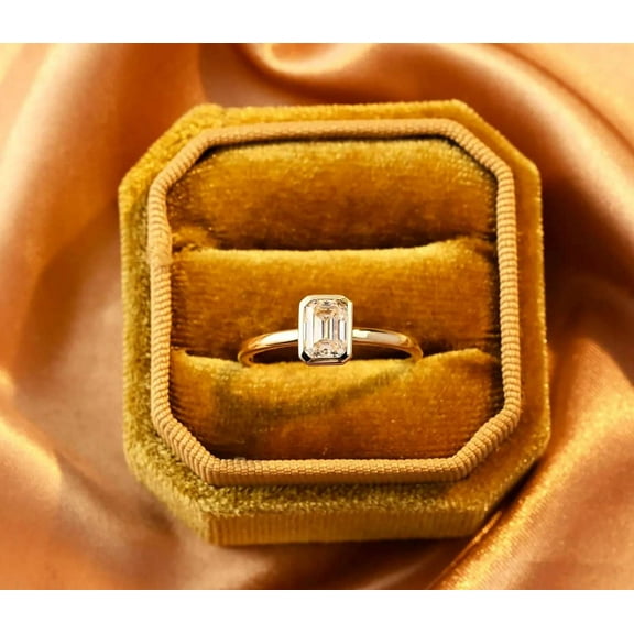 Jewelerix Plated Rose Gold Emerald Cut Ring Moissanite Diamond Engagement Ring 1 CT Classic Birthday Gift for Sister