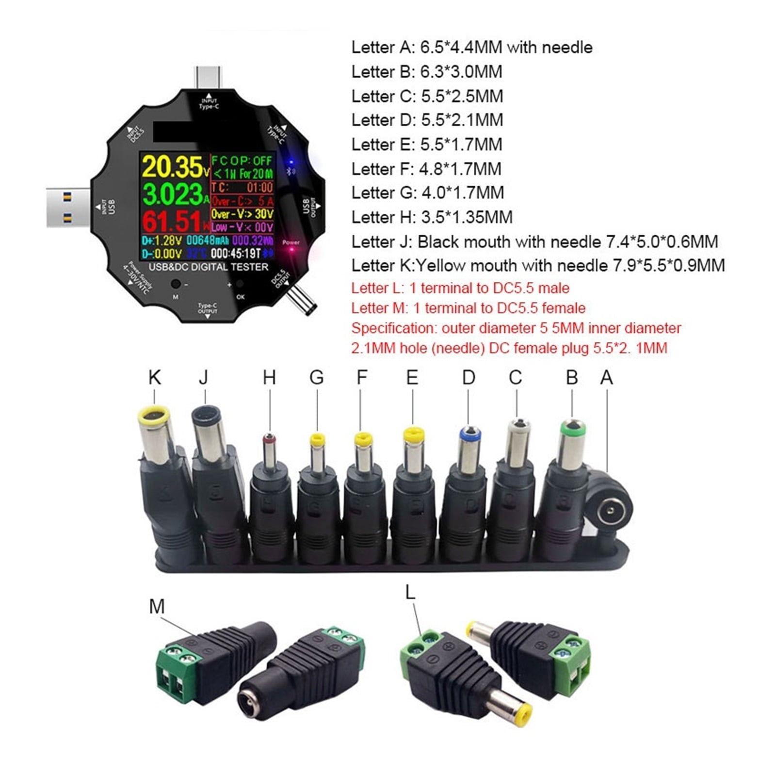 DC5.5 For APP 18 In 1 USB 3.0 Tester Dc Digital Voltmeter Power Bank Charger Voltage Current Ammeter Detector Meter And Kits ,Updated USB Tester