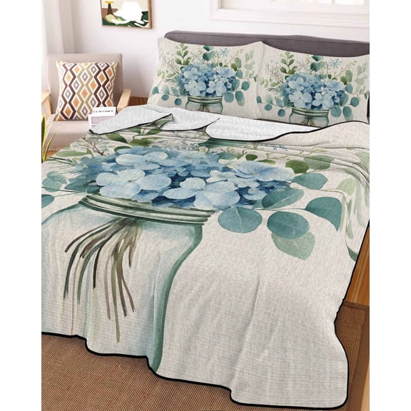 Teal Spring Floral Twin XL Size Down Alternative Comforter, Lightweight Comforter Quilt Bedding Set with Pillow Shams Watercolor Summer Flowers Vintage All Seasons Bed Comforter Duvet Insert 68"x98"