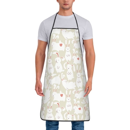 Naloa 1Pack Adjustable Bib Apron Waterdrop Resistant Cooking Kitchen Aprons for Women Men Chef White Rabbit Print