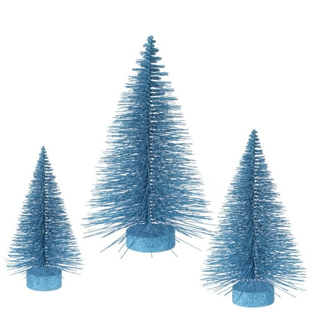 Set of 3 Turquoise Glittery Husky Artificial Christmas Tree - Unlit