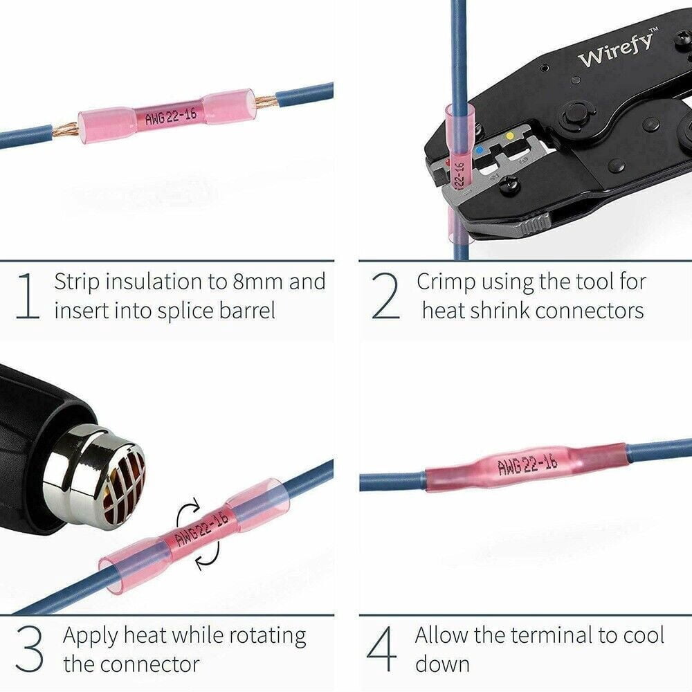 300Pcs 22-10AWG Heat Shrink Butt Wire Splice Connectors Seal Crimp Terminals