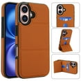thumbnail image 7 of Back Case for iPhone 16 Plus, Card Slots Kickstand PU Leather Magnetic Button Shockproof Protective Stylish Ultra Slim Phone Case Cover Compatible with iPhone 16 Plus, Brown, 7 of 7