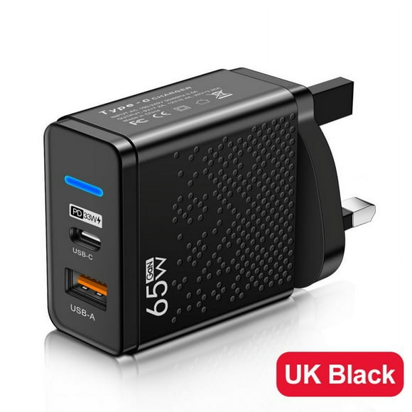 65w Usb Charger Fast Charging Plug Pd Qc 3.0 Type C Charging Adapter Compatible For Iphone Ipad Tablet black UK Plug