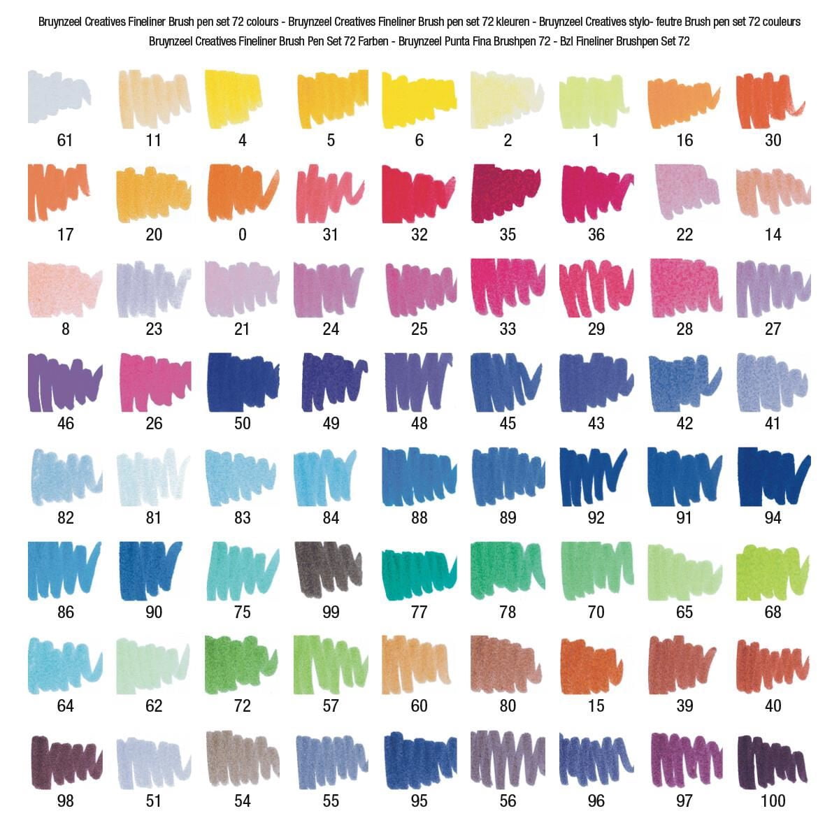 Bruynzeel Fineliner Brush Pens - Assorted, Set of 72