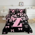 thumbnail image 2 of jejeloiu Initial Letter Z Queen Comforter Set,Kawaii Bow Bowknot Bedding Sets,Light Pink Black Bedding Comforter Set For Girls,Breathable Bedroom Decoration Reversible,3 Pieces, 2 of 8