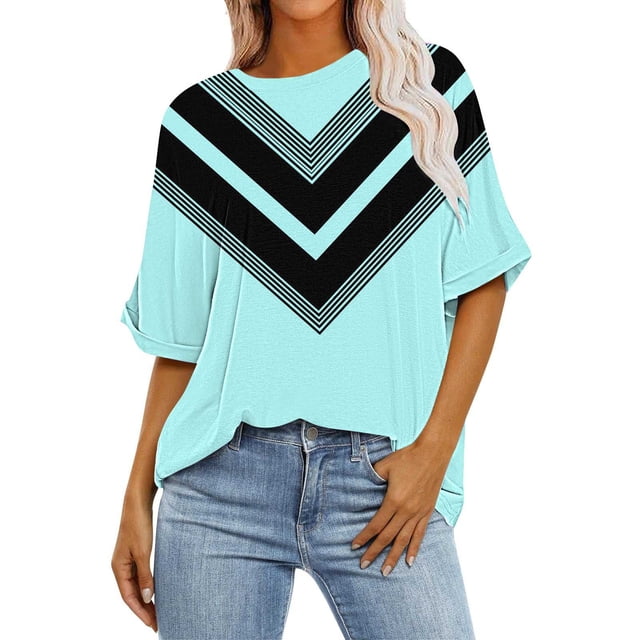 Blouses pour Femmes, Mode Décontractée, Manches Courtes Raccourcies, Chemise Ample Imprimée