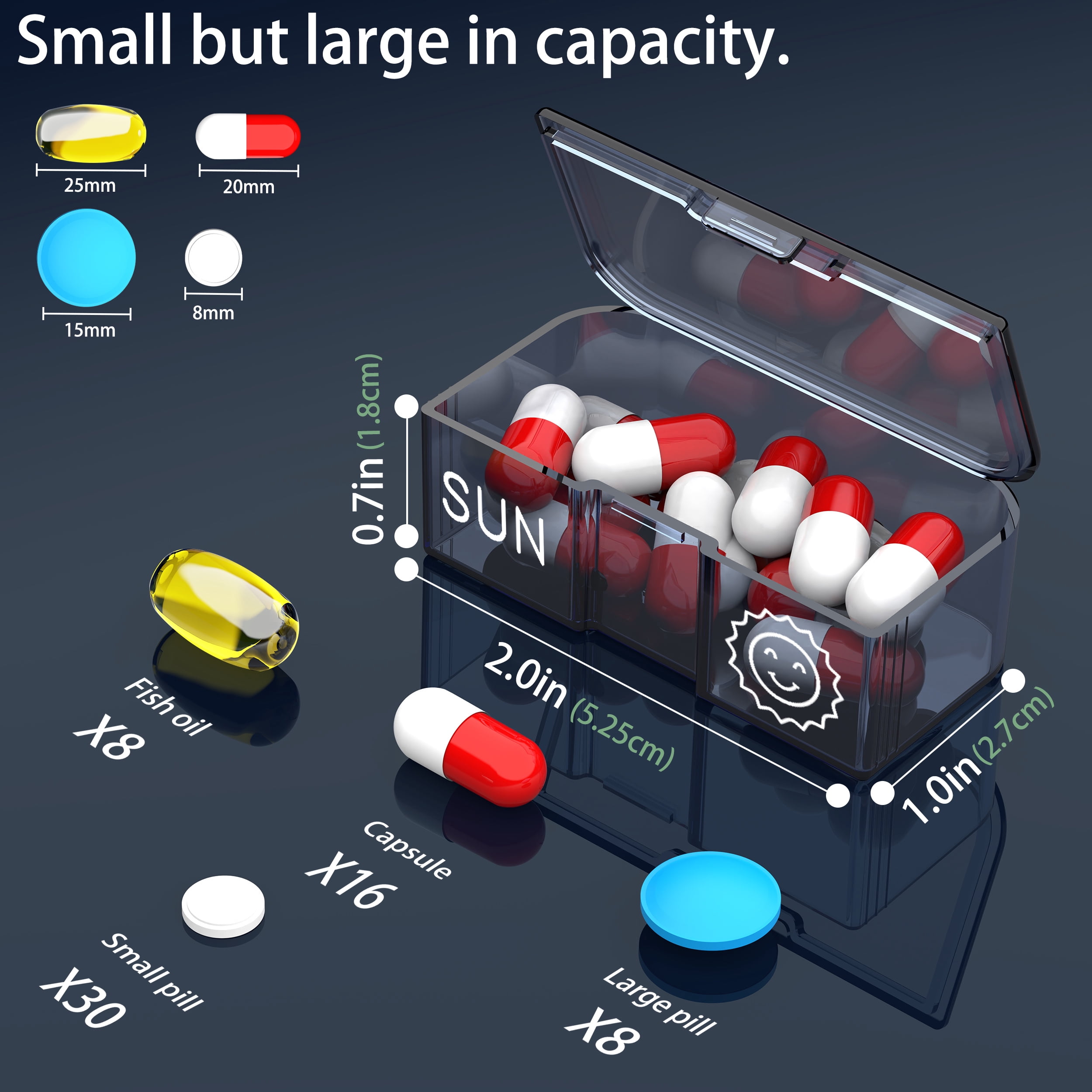 TALVOLC M Weekly Pill Organizer, Large 7 Day AM PM Removable Portable Medicine Box, 2 Times a Day for Vitamins