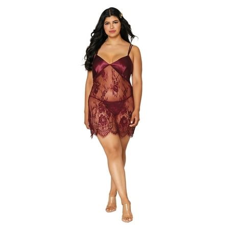 

Dreamgirl Eyelash Lace Chemise Wide Border Pattern 3X 1PC Burgundy