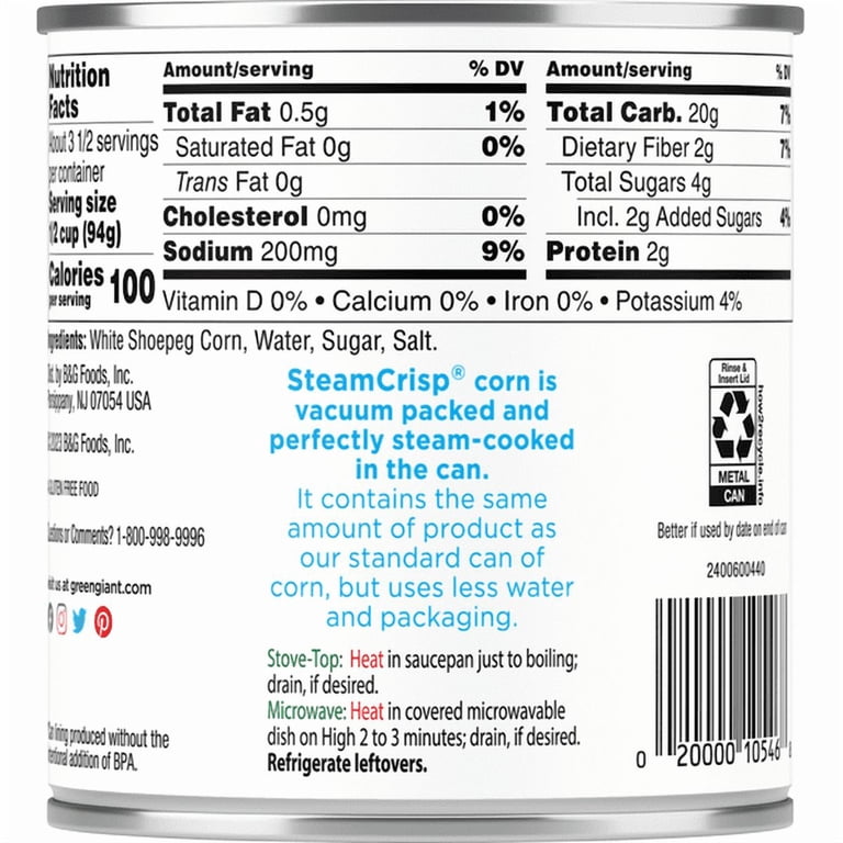 crisp and green dressing nutrition Pack of 4 Giant Steam White Shoepeg Whole Kernel Corn - 11 oz Add$2