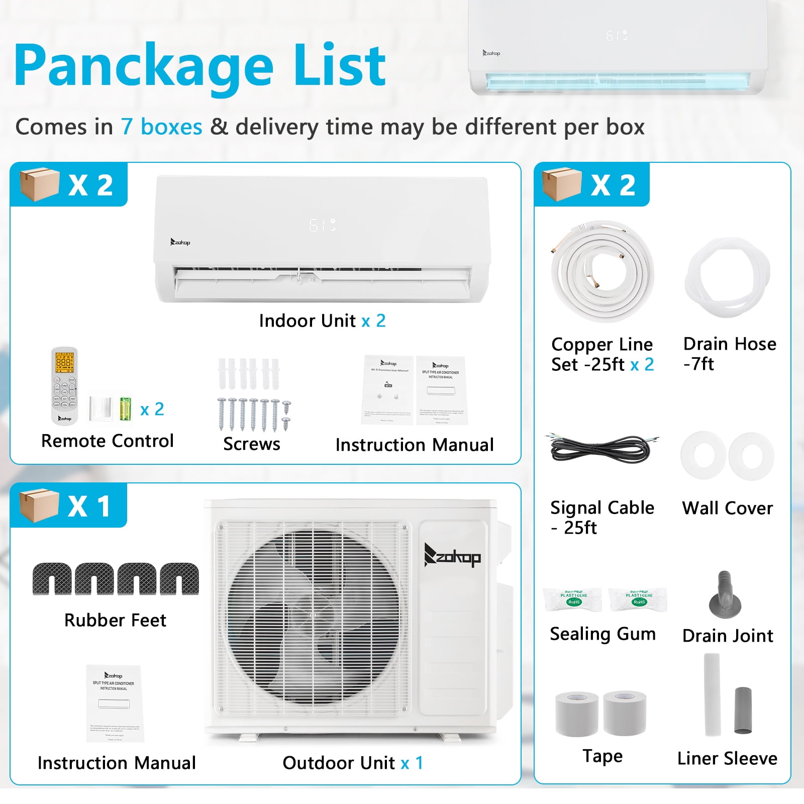 Ktaxon 2 Zone 9000 + 9000 BTU WIFI Mini Split AC/Heating System, 19 SEER2 Dual Zone 18000 BTU Ductless Split Air Conditioner with Pre-Charged Condenser, Heat Pump & 25Ft Installation Kit, 208-230V