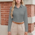 thumbnail image 7 of Womens Button Down Blouse Fitted Stretch Long Sleeve Notch Collar Office Work Dress Shirts Business Casual Top (M, Gray), 7 of 7