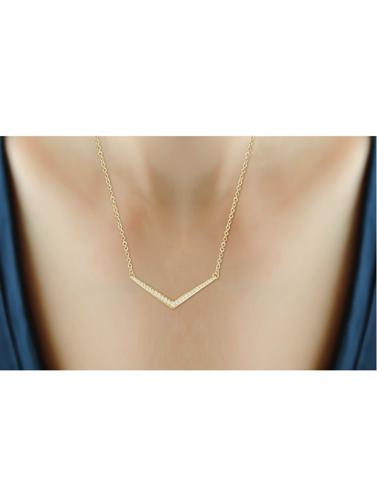 Silver Chain Necklace for Women – 14K Gold Plated Silver V Shape Necklace with Sparkling Genuine 0.25 CTW White Diamonds – Chic, Stunning Silver Statement Necklace Gifts by JewelersClub