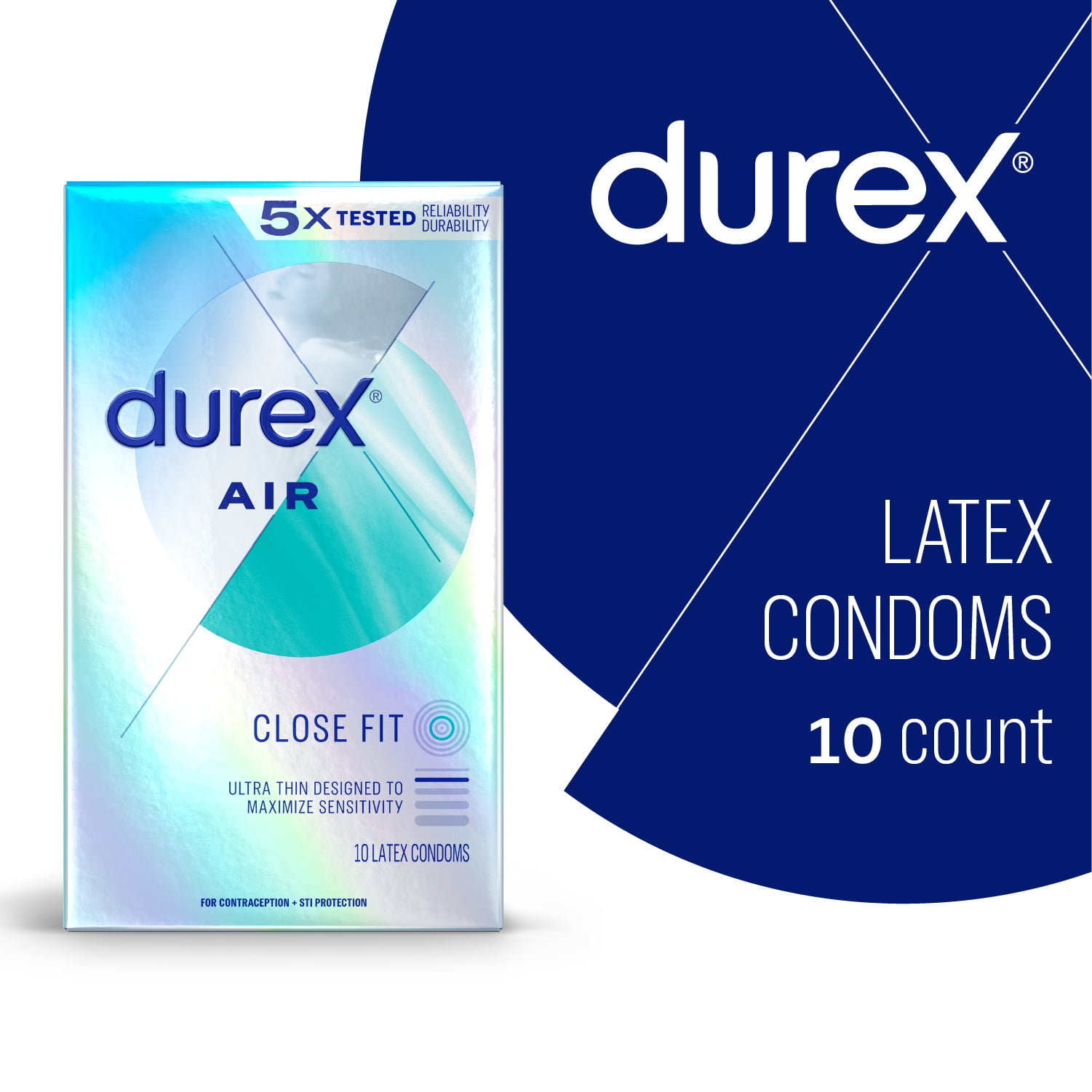 Durex Air Condoms Extra Thin, Transparent Natural Rubber Latex Condoms for Men, Close Fit, FSA & HSA Eligible, 10 Count