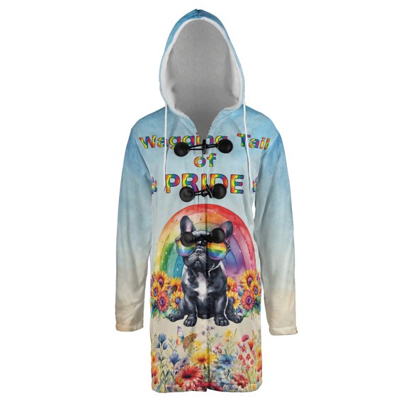 Wagging Tail French Bulldog Celebrates Rainbow Pride Month LGBT LGBTQ All Over Print 3D Hooded Duffle Toggle Coat Dog Lover Gifts - 01003