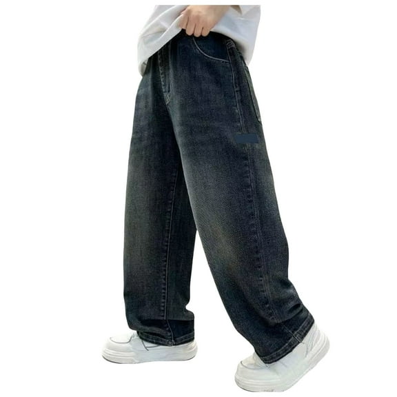 UYYX Jeans For Boys Boys Jeans Size 14 Boys Jeans Baggy Straight Leg Elastic Waist Loose Denim Pants With Pockets 15-16 Years