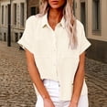 thumbnail image 2 of DondPO Womens tops Women's Spring Autumn Casual Double Pocket Short Sleeve Cotton Shirt top Shirts for Women Linen Shirts for Women Beige 2XL, 2 of 9