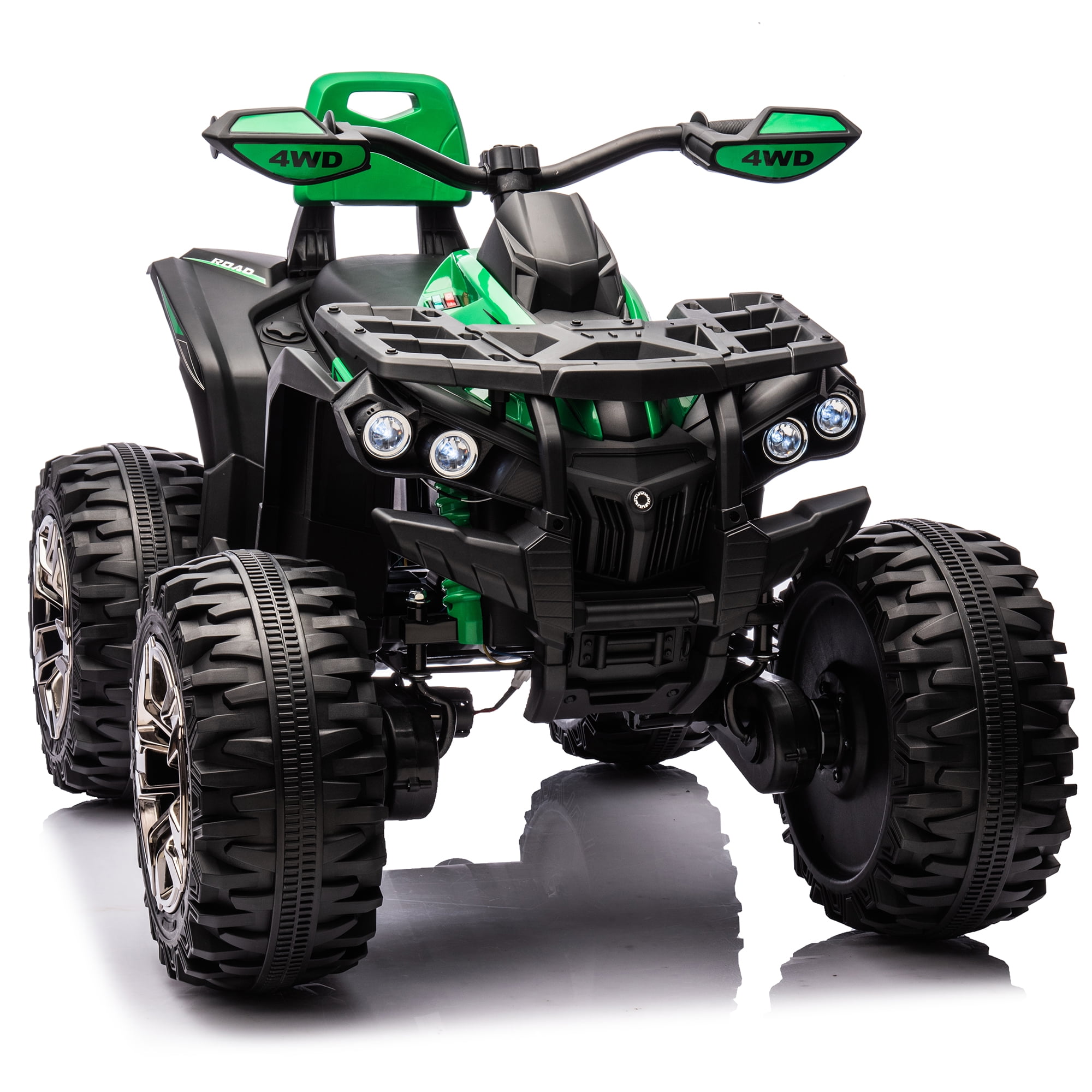 4WD 24 Volt Ride on Toys with Remote, Joyracer 4 Wheeler for Kids, Power ATV Wheels, Toy Gift with Bluetooth Music, Horn, LED for Big Kids, Green