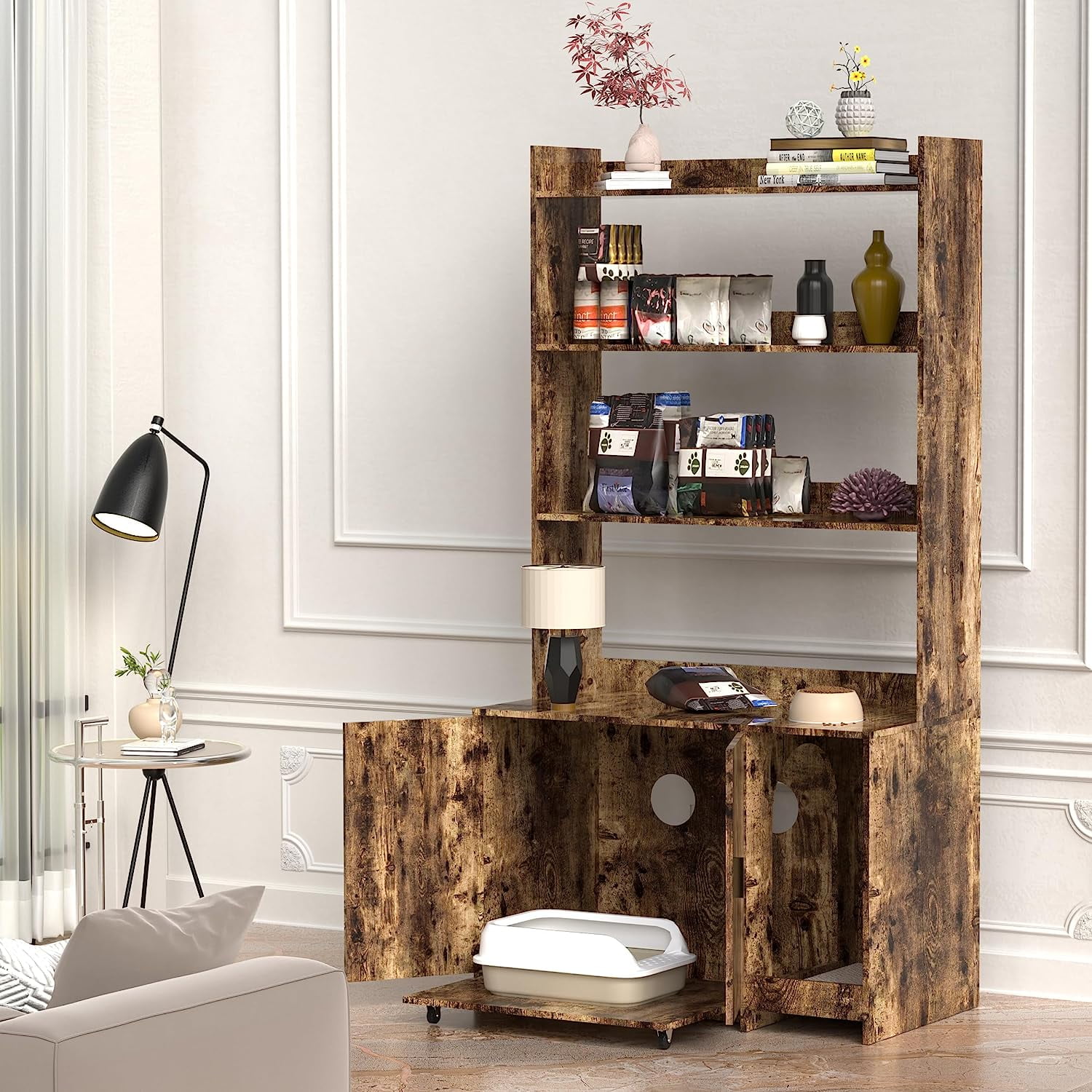 PAKASEPT Litter Box Enclosures Furniture, Hidden Litter Box with 3