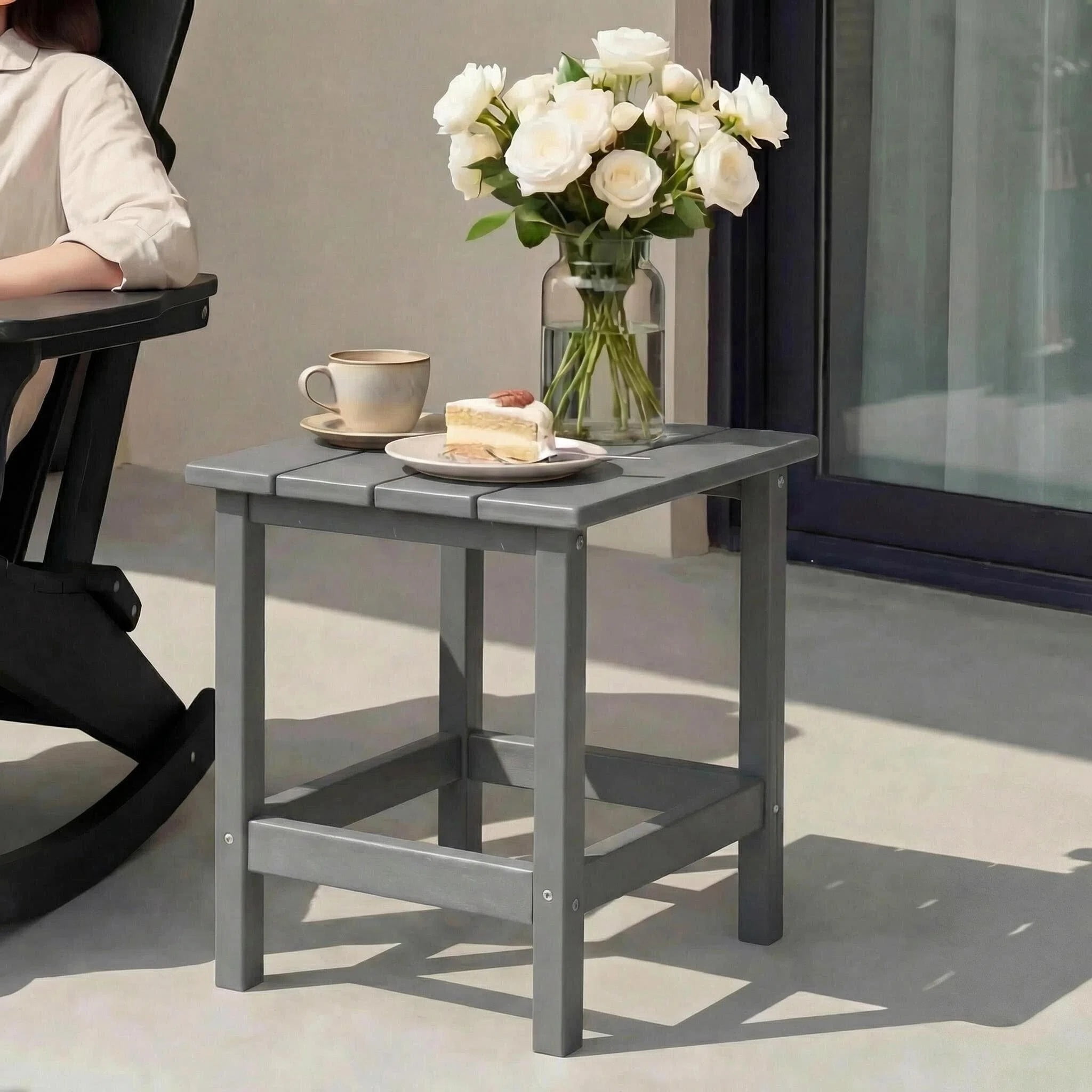 Outdoor Side Table, Patio Side Table, HDPE End Tables for Backyard Pool Porch Garden Lawn