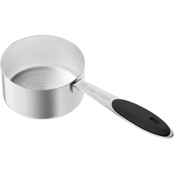 1/2 Cup Dog Food Scoop, Stainless Steel Scooper for Feeding Pet, Cat, Dog, Rabbit, Bird, Long Handle, Dishwasher Safe