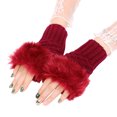 thumbnail image 2 of SPRING PARK 1 Pair Women Outdoor Winter Knitting Hand Warmer Breathable Girl Half Finger Gloves Hairy Mittens, 2 of 7