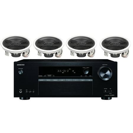 Onkyo 5.2 Channel Full 4K Bluetooth AV Home Theater Receiver + Yamaha 3-Way In-Wall/Ceiling Surround Sound Home Theater Speaker Package (Set Of 4)
