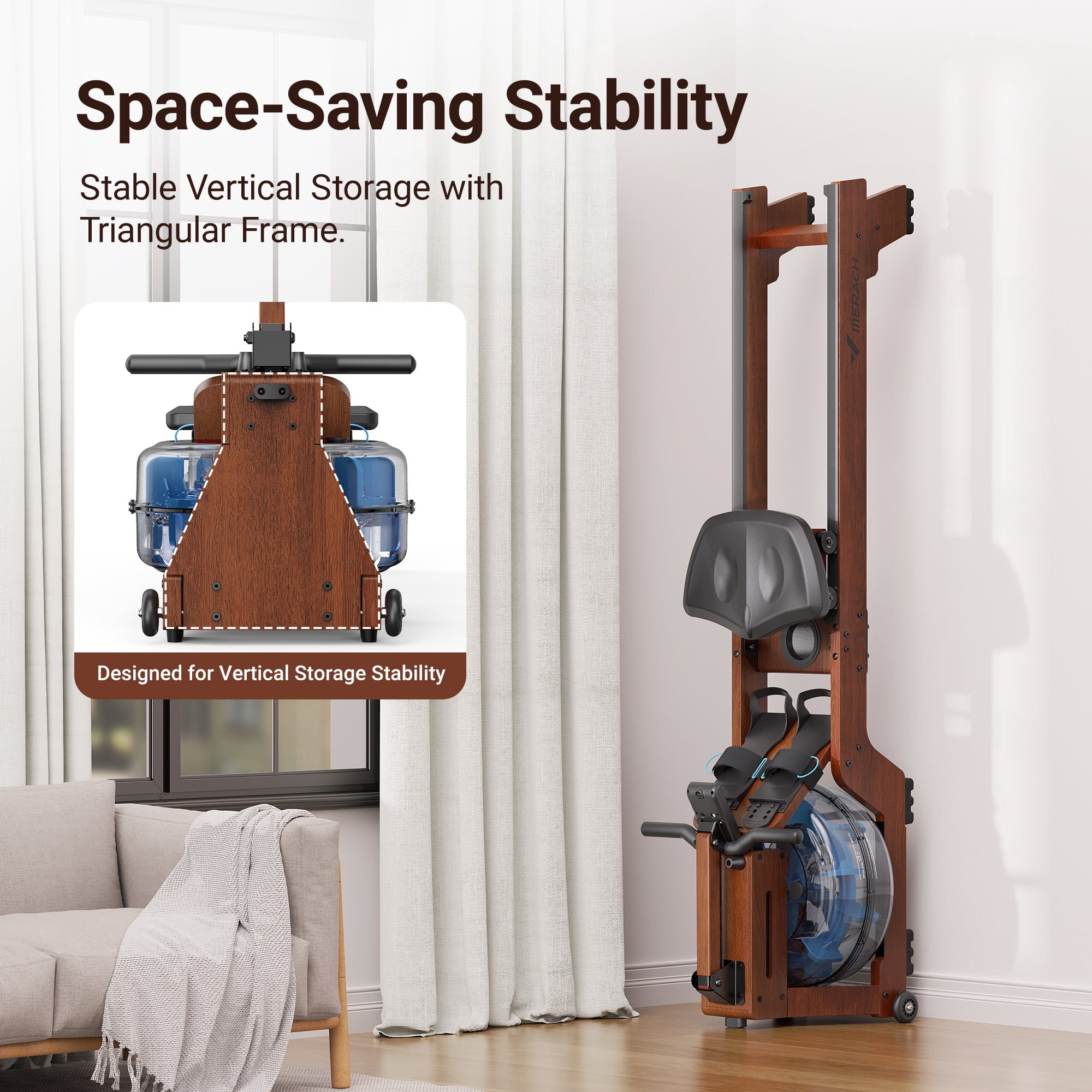 MERACH Water Rowing Machine for Home Use Solid Wood Rower with Pro Monitor,Newly Upgraded Seat Cushion,Easy Assembly, Bluetooth,APP,Max 330lb