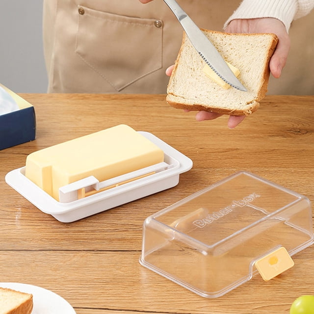 Kadlawus Butter Storage Box for Kitchen, Plastic Cheese Cutter Container, Divided Food Organizer for Refrigerator, Lid Box for Cheese, Butter, Vegetables