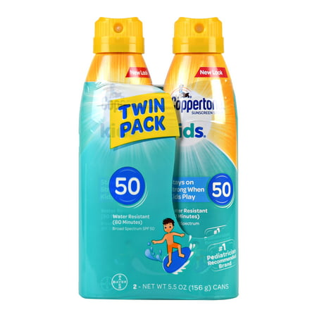 Coppertone Kids Sunscreen Spray SPF 50, Twin Pack (5.5 oz (Best Sunscreen For Kids 2019)
