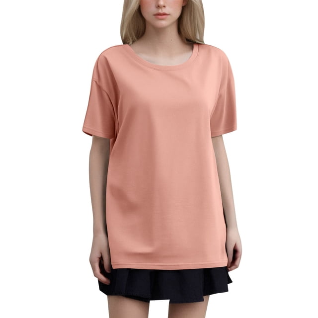T-shirt Mode Femme Col Rond Grande Taille Manches Courtes Couleur Unie avec Tissu Doux et Respirant