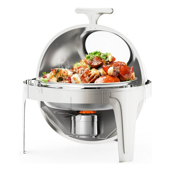 6.3 Quart Round Roll Top Chafing Dish Buffet Set, Stainless Steel Buffet Food Warmer Servers Chafer for Catering with Glass Window for Party Wedding Banquet Graduation Event