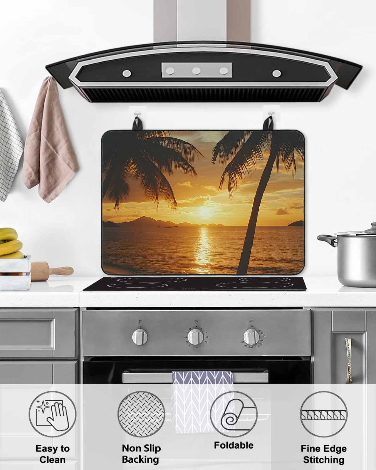 nqOlkjepod Large Induction Cooktop Protector Mat 24"x21", Ocean Sunset Stove Top Covers for Electric Stove, Palm Tree Beach Coastal Seaside Seashore Stove Burner Cover Mats, Glass Top Stove Cover