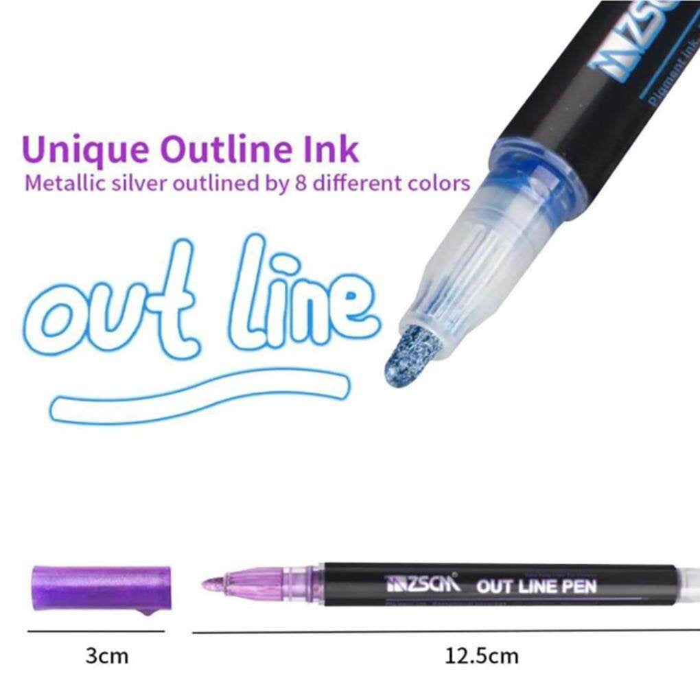 fastboy Outline Metallic Marker Pens 12 Colors Double Line Marker Pens Writing Drawing Highlighter Marker Pen for School Office