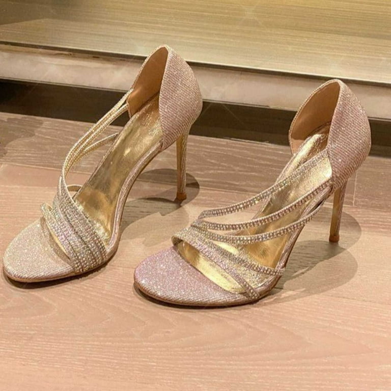 Nrmvnmi Women's High Heels Sandals Open Toe Rhinestone Strappy Summer Heels  for Wedding Prom Party Gown Shoes Rose Gold Mothers Day Gifts - Walmart.com