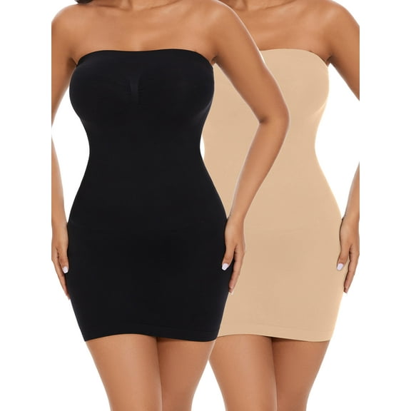 COMFREE Strapless Shapewear Slips for Women Under Dresses Tummy Control Slip Body Shaper Seamless