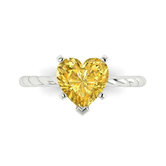 Clara Pucci 14K White Gold 2ct Citrine Solitaire Ring for Women