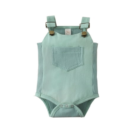 

Suanret Infants Baby Boy Girl Newborn Romper Adjustable Shoulder Straps Sleeveless Patchwork Ribbed Jumpsuit Bodysuit Outfit Green 12-18 Months