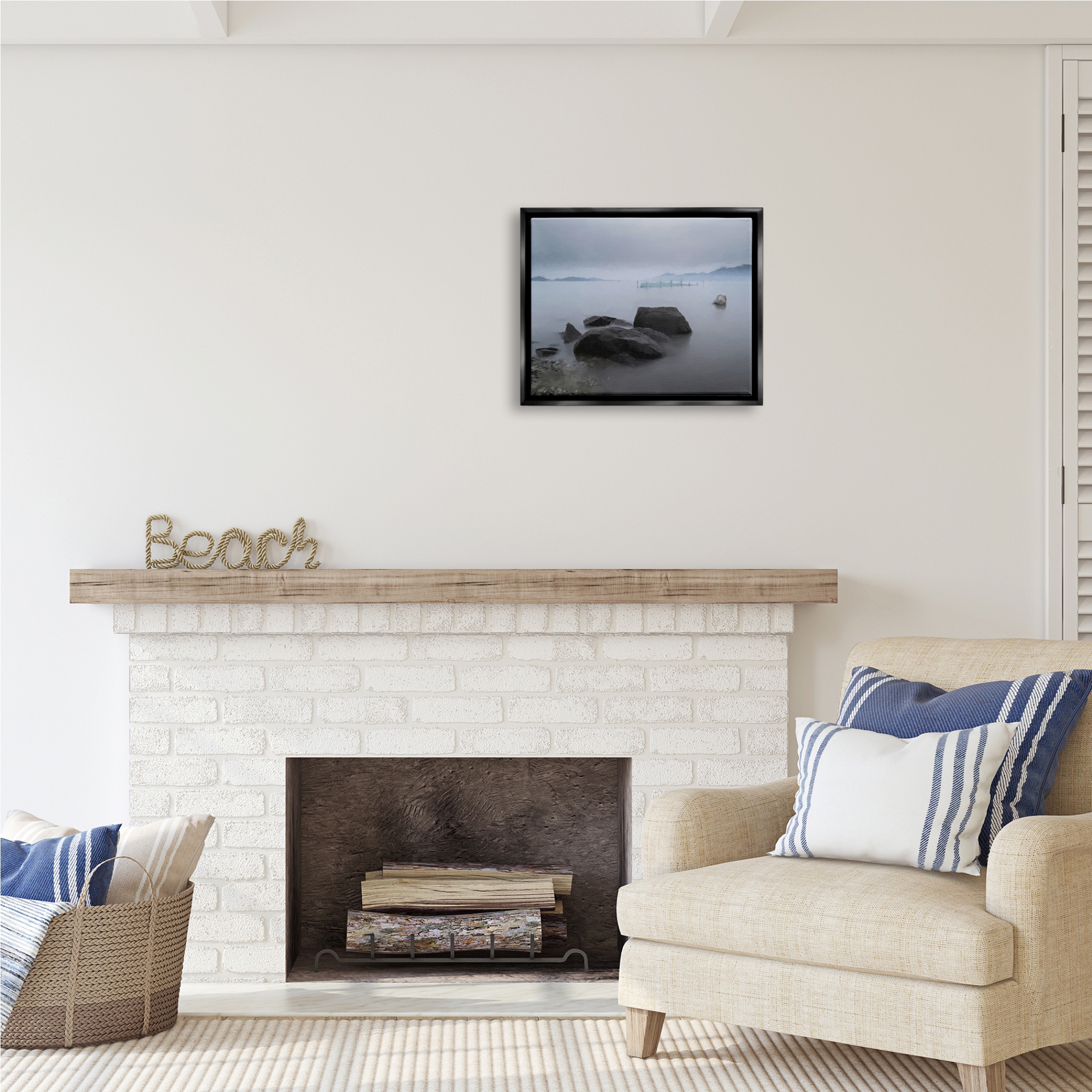 Stupell Industries Foggy Sea Landscape Nature Painting Black Floater Framed Art Print Wall Art, 21 x 17