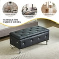 thumbnail image 5 of Storage Ottoman Bench, Faux Leather Upholstered Entryway Bench with Crystal Buttons and Silver Metal Legs, Large Storage Bench for End of Bed, Living Room, Bedroom, Entryway, Black, 5 of 8